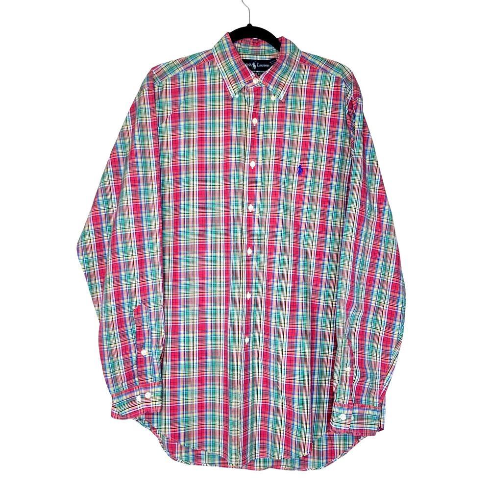Ralph Lauren Button Down Shirt Mens L Red Plaid Long Sleeve Preppy Logo Pony - Picture 2 of 16